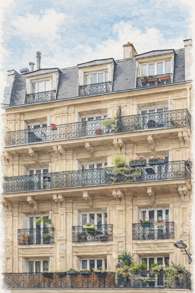 French property watercolour